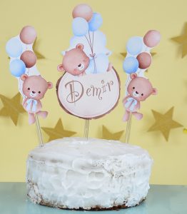 Balonlu Teddy 3lü Pasta Topper Seti