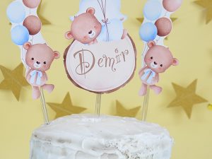 Balonlu Teddy 3lü Pasta Topper Seti