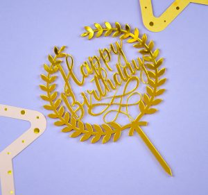 Happy Birthday Yazılı Gold Pasta Topper