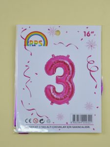 Pembe 3 Rakamı Folyo Balon
