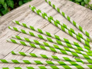 Beyaz Yeşil Şeritli Pipet