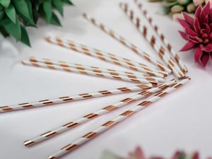 Rose Beyaz Şeritli Pipet