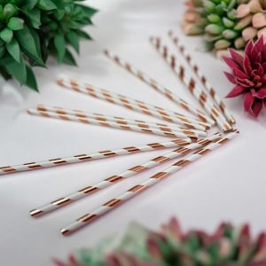 Rose Beyaz Şeritli Pipet