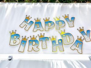 Mavi Happy Birthday Bayrak