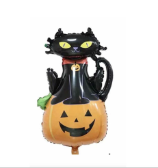 Halloween Bal Kabaklı Siyah Kedi Folyo Balon