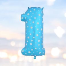Yıldızlı Mavi 1 Yaş Folyo Balon 🎈