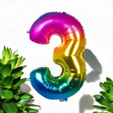 3 Rakamı Gökkuşağı Renklerinde Folyo Balon