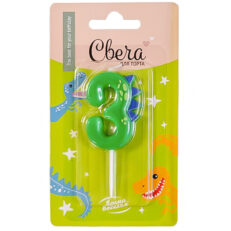 Dinozor Temalı Yeşil Rakam 3 Doğum Günü Mum