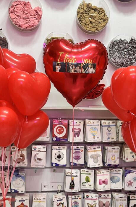 Resimli Üzeri Yazılı Kırmızı Kalp Folyo Balon