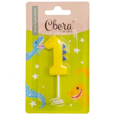 Dinozor Temalı Sarı Rakam 1 Doğum Günü Mum