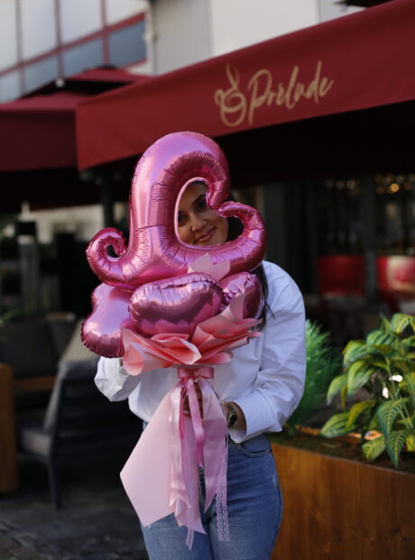 Pembe Kalpli Romantik Folyo Balon Buketi