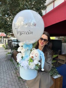 Minik Kalplere Özel Balon İçerisinde İsimli Peluş Ayıcık