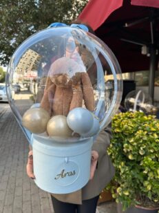 Miniklere Özel Şeffaf Balon İçerisinde Peluş Tavşan